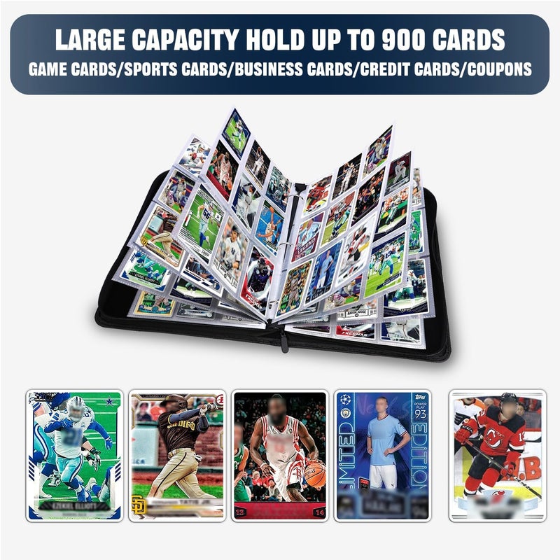 HESPLUS 900 Pockets Sports Card Binder, Sports Trading Cards Display Case with Sports Card Sleeves Card Holder Protectors Set for Football Baseball Basketball Soccer Sports Cards Collector Album - Image 3